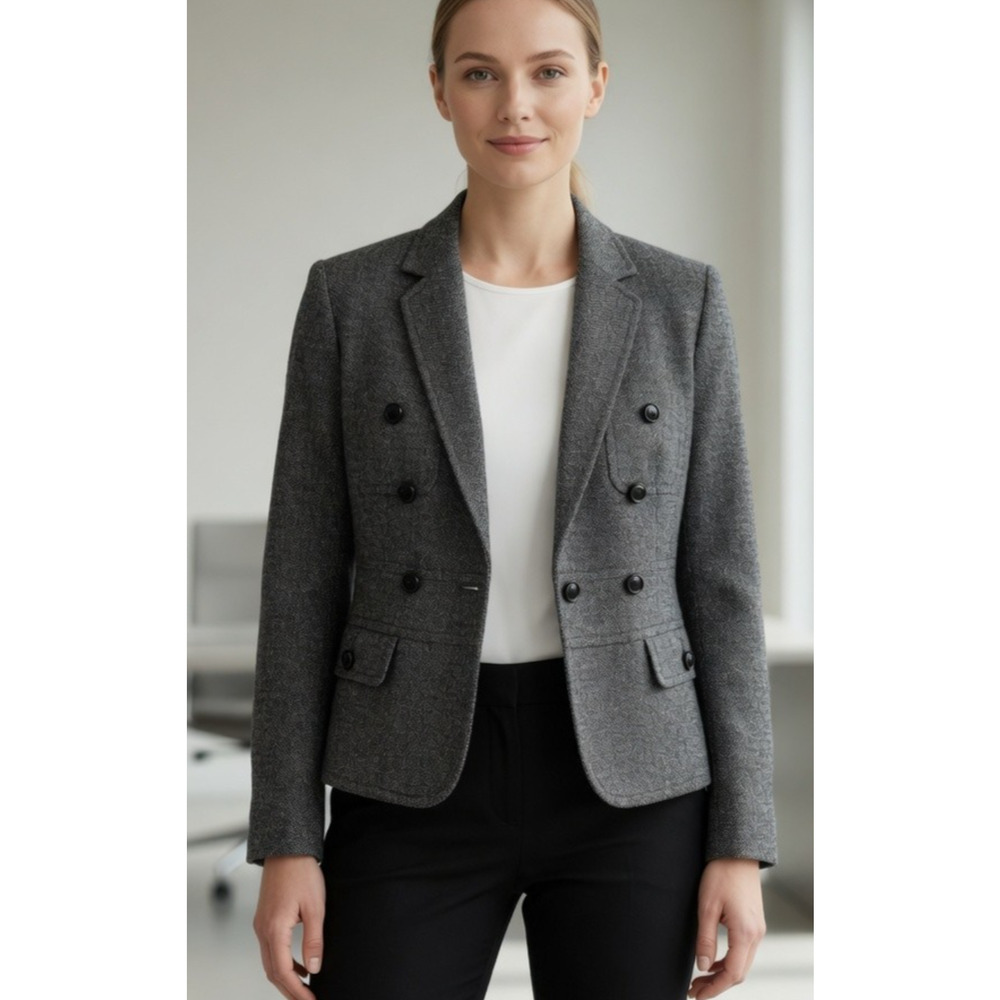 Talbots Gray Donegal Tweed Blazer Womens Sz 6 Wool Blend Tailored Office Jacket
